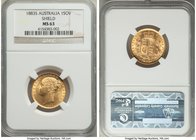 Victoria gold "Shield" Sovereign 1883-S MS63 NGC, Sydney mint, KM6. Besides a light indentation to Victoria's cheek, this is a near-flawless represent...