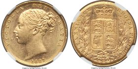 Victoria gold "Young Head/Shield" Sovereign 1887-M MS62 NGC, Melbourne mint, KM7, S-3854A. The finest example of this rare date that we have had the p...