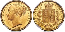 Victoria gold "Young Head/Shield" Sovereign 1887-S MS62 NGC, Sydney mint, KM6. Pleasing color, minor nicks and scuffs to Victoria's portrait in line w...