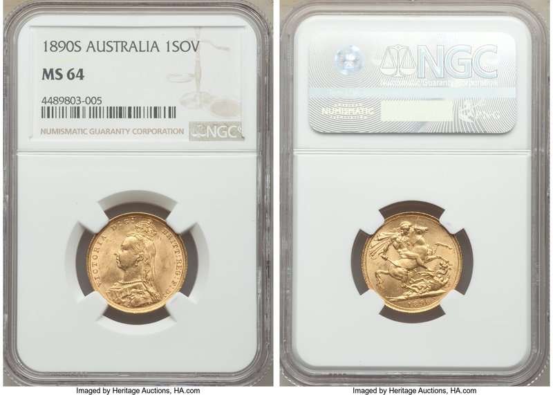 Victoria gold Sovereign 1890-S MS64 NGC, Sydney mint, KM10. Highly lustrous, som...