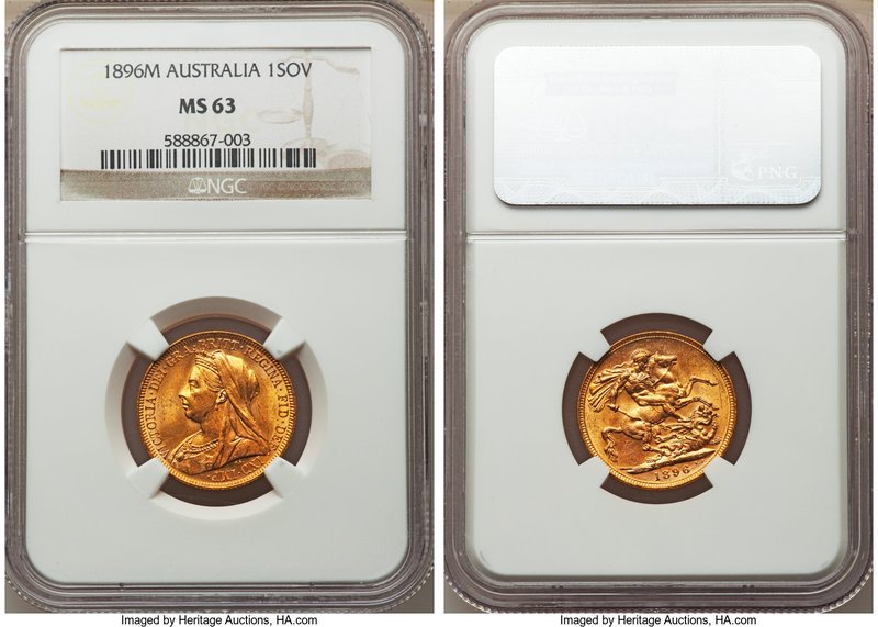 Victoria gold Sovereign 1896-M MS63 NGC, Melbourne mint, KM13. Strong for its gr...