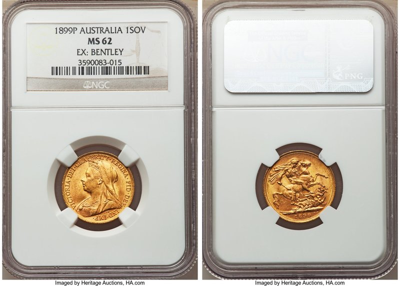 Victoria gold Sovereign 1899-P MS62 NGC, Perth mint, KM13. The first date of pro...