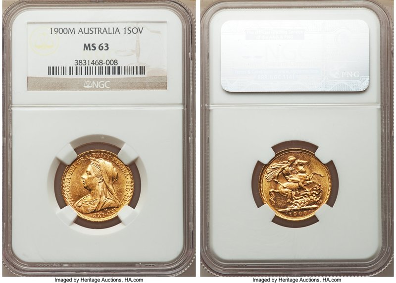 Victoria gold Sovereign 1900-M MS63 NGC, Melbourne mint, KM13. An especially bri...