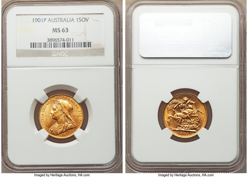 Victoria gold Sovereign 1901-P MS63 NGC, Perth mint, KM13. A charming choice Sov...