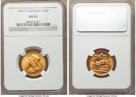 Victoria gold Sovereign 1901-P MS63 NGC, Perth mint, KM13. A charming choice Sovereign, its luster primarily of a matte satin appearance yet with spea...