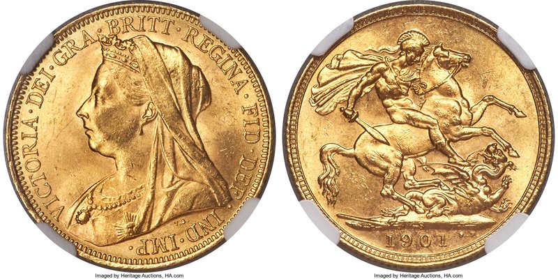 Victoria gold Sovereign 1901-S MS64 NGC, Sydney mint, KM13. Tied for finest cert...