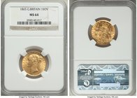 Victoria gold Sovereign 1865 MS64 NGC, KM736.2, S-3853. Superb, a strong representative even for its near-gem grade. Very clear and clean surfaces, ex...