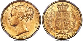 Victoria gold "Shield" Sovereign 1871 MS65 NGC, KM752, S-3856. Retaining perfect luster, a superlative representative at the highest grade level for t...