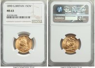Victoria gold Sovereign 1890 MS63 NGC, KM767, S-3866. A copper-gold beauty with abundant satin luster and a sharp portrait of Victoria. AGW 0.2354 oz....