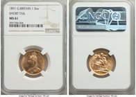 Victoria gold Sovereign 1891 MS61 NGC, KM767, S-3866B. Horse with short tail. A rare type, very seldom offered in any grade. This example boasts quite...