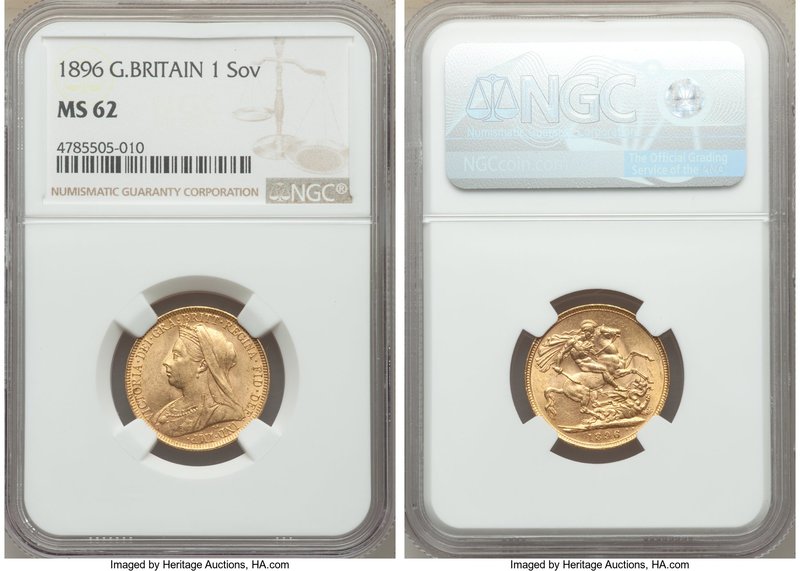 Victoria gold Sovereign 1896 MS62 NGC, KM785, S-3874. Pleasing, a difficult type...