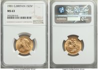 Victoria gold Sovereign 1901 MS63 NGC, KM785, S-3874. A first-rate representative of Victoria's final year Sovereign. Richly colored a butter yellow w...