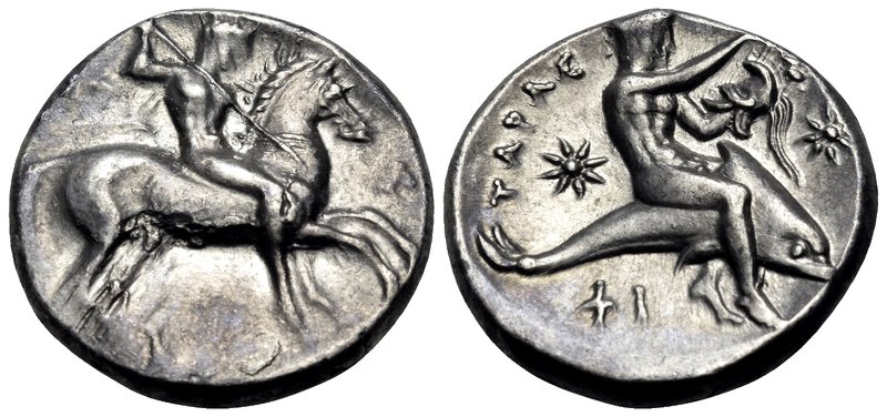 CALABRIA. Tarentum. Circa 333-331/0 BC. Didrachm or nomos (Silver, 20.5 mm, 7.89...