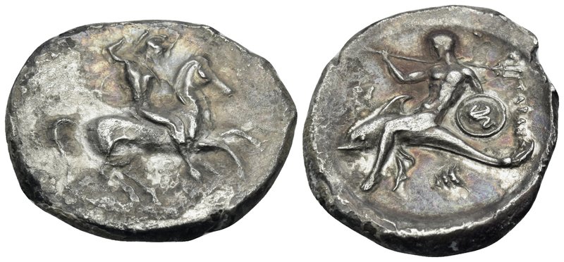 CALABRIA. Tarentum. Circa 302-290 BC. Didrachm or nomos (Silver, 25 mm, 7.65 g, ...