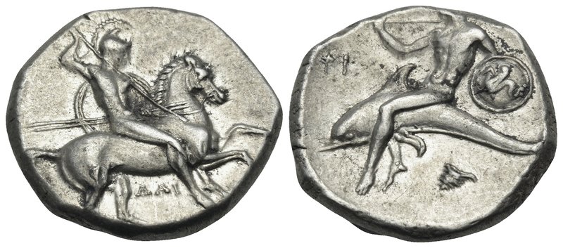 CALABRIA. Tarentum. Circa 302-290 BC. Didrachm or nomos (Silver, 19 mm, 8.01 g, ...