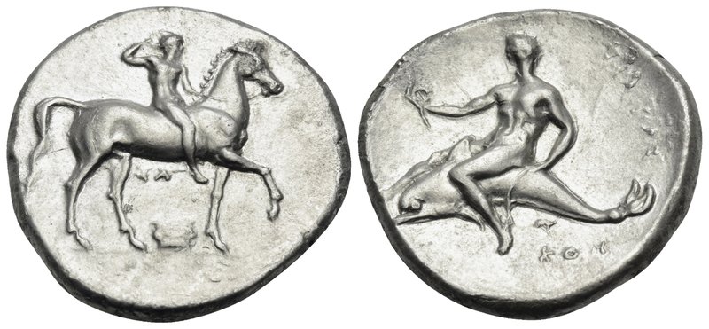 CALABRIA. Tarentum. Circa 302 BC. Stater (Silver, 22 mm, 7.80 g, 10 h), struck u...