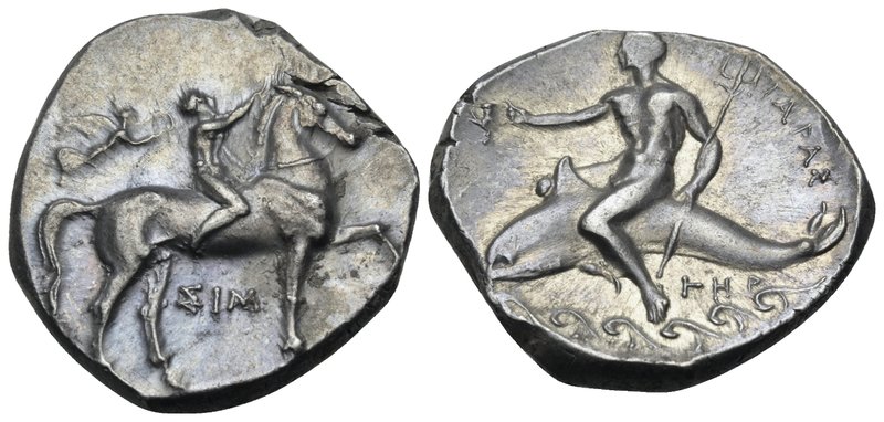 CALABRIA. Tarentum. Circa 290-281 BC. Didrachm or nomos (Silver, 22 mm, 8.04 g, ...
