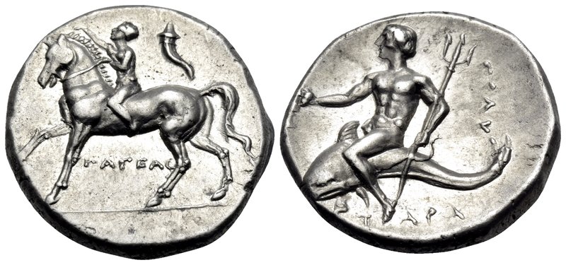 CALABRIA. Tarentum. Circa 272-240 BC. Nomos (Silver, 20 mm, 6.36 g, 10 h), struc...