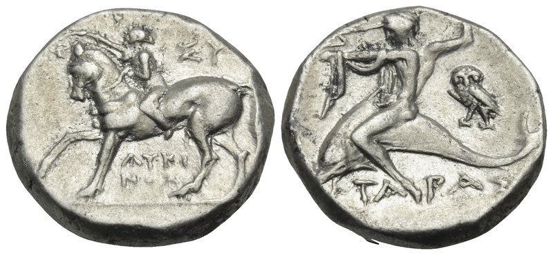 CALABRIA. Tarentum. Circa 272-240 BC. Didrachm or nomos (Silver, 18.5 mm, 6.64 g...