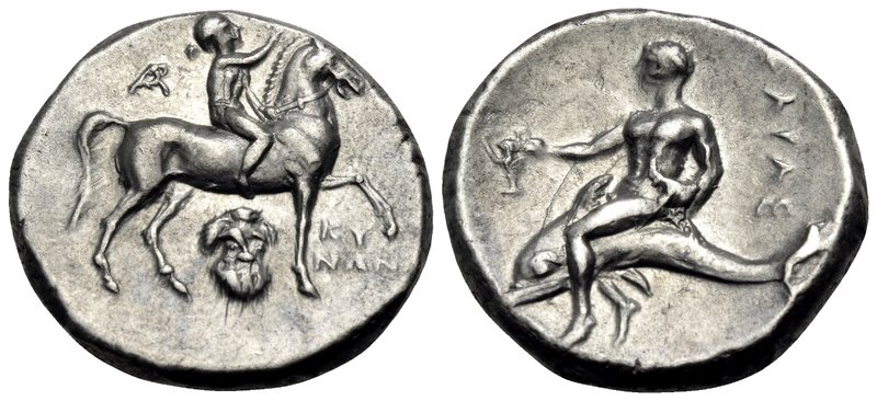 CALABRIA. Tarentum. Circa 272-240 BC. Nomos (Silver, 21 mm, 6.49 g, 9 h), Kynon....