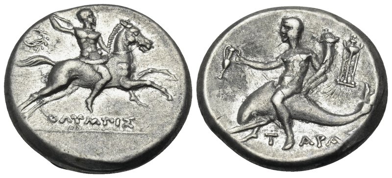 CALABRIA. Tarentum. Circa 240-228 BC. Didrachm or nomos (Silver, 20 mm, 6.52 g, ...