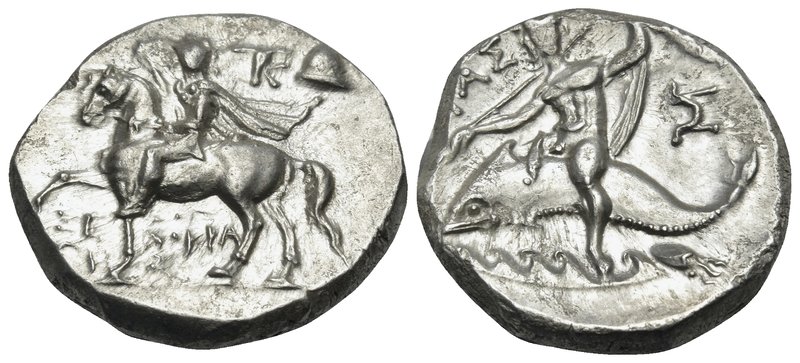 CALABRIA. Tarentum. Circa 240-228 BC. Didrachm or nomos (Silver, 19 mm, 6.39 g, ...