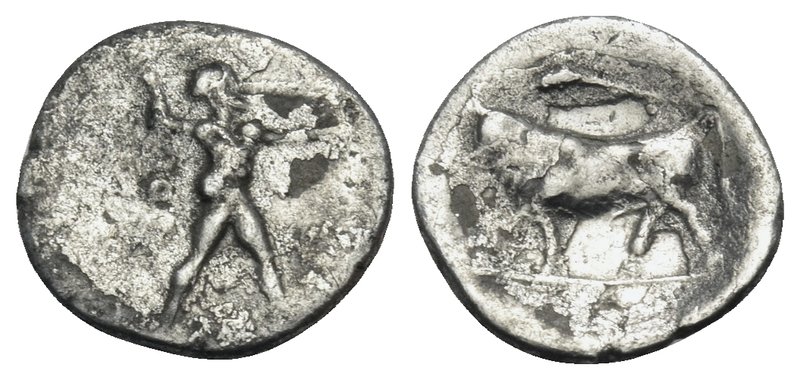 LUCANIA. Poseidonia. Circa 410-350 BC. Obol (Silver, 9.5 mm, 0.38 g, 9 h). ΠOΣE ...