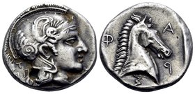 THESSALY. Pharsalos. Early to mid 4th Century BC. Hemidrachm (Silver, plated, 15 mm, 2.36 g, 3 h). Head of Athena to right, wearing crested Attic helm...