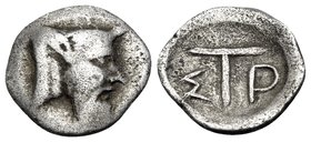 AKARNANIA, Federal Coinage (Akarnanian Confederacy). Stratos, circa 420 BC. Trihemiobol (Silver, 12 mm, 0.79 g, 1 h). Horned and bearded head of the r...