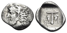 AKARNANIA, Federal Coinage (Akarnanian Confederacy). Unknown mint, possibly Stratos. Circa 420-380 BC. Trihemiobol (Silver, 11 mm, 0.88 g, 10 h). Bear...
