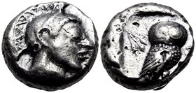 ATTICA. Athens. Circa 485/480 BC. Tetradrachm (Silver, 21 mm, 17.33 g, 7 h), 482-480. Head of Athena to right, wearing crested Attic helmet and circul...