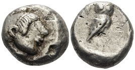 ATTICA. Athens. 480 BC. Tetradrachm (Silver, 22 mm, 16.94 g, 3 h). Archaic head of Athena to right, wearing crested Attic helmet and disk earring. Rev...