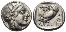 ATTICA. Athens. Circa 460-455 BC. Tetradrachm (Silver, 23 mm, 17.14 g, 10 h). Head of Athena to right, wearing crested Attic helmet adorned with three...