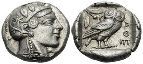 ATTICA. Athens. Circa 450-445 BC. Tetradrachm (Silver, 25 mm, 17.21 g, 7 h). Head of Athena to right, wearing crested Attic helmet adorned with three ...