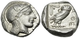 ATTICA. Athens. Circa 449-404 BC. Tetradrachm (Silver, 25.5 mm, 17.20 g, 7 h), mid 440s. Head of Athena to right, wearing crested Attic helmet adorned...