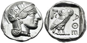 ATTICA. Athens. Circa 449-404 BC. Tetradrachm (Silver, 25 mm, 17.18 g, 11 h), c. 430s-420s. Head of Athena to right, wearing crested Attic helmet with...