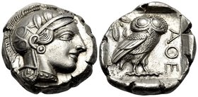 ATTICA. Athens. Circa 449-404 BC. Tetradrachm (Silver, 25 mm, 17.21 g, 12 h), c. 430s-420s. Head of Athena to right, wearing crested Attic helmet with...