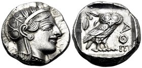 ATTICA. Athens. Circa 449-404 BC. Tetradrachm (Silver, 25 mm, 17.33 g, 10 h). Head of Athena to right, wearing crested Attic helmet adorned with three...