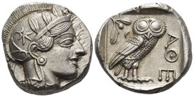 ATTICA. Athens. Circa 449-404 BC. Tetradrachm (Silver, 25 mm, 17.21 g, 4 h), c. 430s-420s. Head of Athena to right, wearing crested Attic helmet with ...