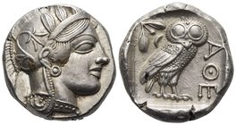 ATTICA. Athens. Circa 449-404 BC. Tetradrachm (Silver, 24 mm, 17.19 g, 6 h), c. 430s-420s. Head of Athena to right, wearing crested Attic helmet with ...