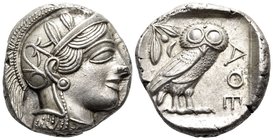 ATTICA. Athens. Circa 449-404 BC. Tetradrachm (Silver, 24 mm, 17.22 g, 7 h), c. 430s-420s. Head of Athena to right, wearing crested Attic helmet with ...