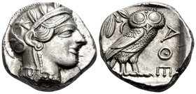 ATTICA. Athens. Circa 449-404 BC. Tetradrachm (Silver, 24 mm, 17.23 g, 3 h), 430s. Head of Athena to right, wearing crested Attic helmet adorned with ...