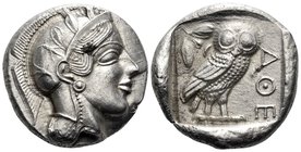ATTICA. Athens. Circa 449-404 BC. Tetradrachm (Silver, 25 mm, 17.12 g, 1 h), an Eastern imitation?, c. 430s-420s. Head of Athena to right, wearing cre...