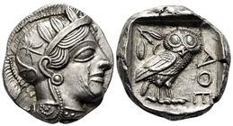 ATTICA. Athens. Circa 449-404 BC. Tetradrachm (Silver, 26 mm, 17.24 g, 1 h), c. 430s-420s. Head of Athena to right, wearing crested Attic helmet with ...
