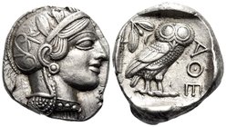 ATTICA. Athens. Circa 449-404 BC. Tetradrachm (Silver, 26 mm, 17.21 g, 12 h), c. 430s-420s. Head of Athena to right, wearing crested Attic helmet with...