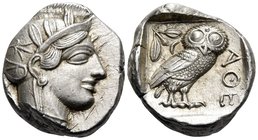 ATTICA. Athens. Circa 449-404 BC. Tetradrachm (Silver, 25 mm, 17.23 g, 1 h), 440s. Head of Athena to right, wearing crested Attic helmet adorned with ...