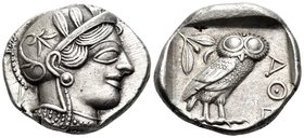 ATTICA. Athens. Circa 449-404 BC. Tetradrachm (Silver, 25 mm, 17.19 g, 1 h), 430s. Head of Athena to right, wearing crested Attic helmet adorned with ...