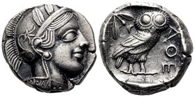 ATTICA. Athens. Circa 449-404 BC. Tetradrachm (Silver, 24 mm, 17.17 g, 3 h), c. 430s-420s. Head of Athena to right, wearing crested Attic helmet with ...