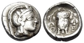 ATTICA. Athens. Circa 449-404 BC. Triobol (Silver, 12.5 mm, 2.12 g, 1 h). Helmeted head of Athena to right. Rev. Α-Θ-Ε Owl standing facing between two...