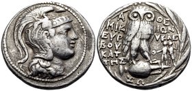 ATTICA. Athens. 124-123 BC. Tetradrachm (Silver, 29 mm, 16.62 g, 11 h), "New Style" or "stephaniphoros" coinage, Mikion, Euryklei and Boukattes magist...